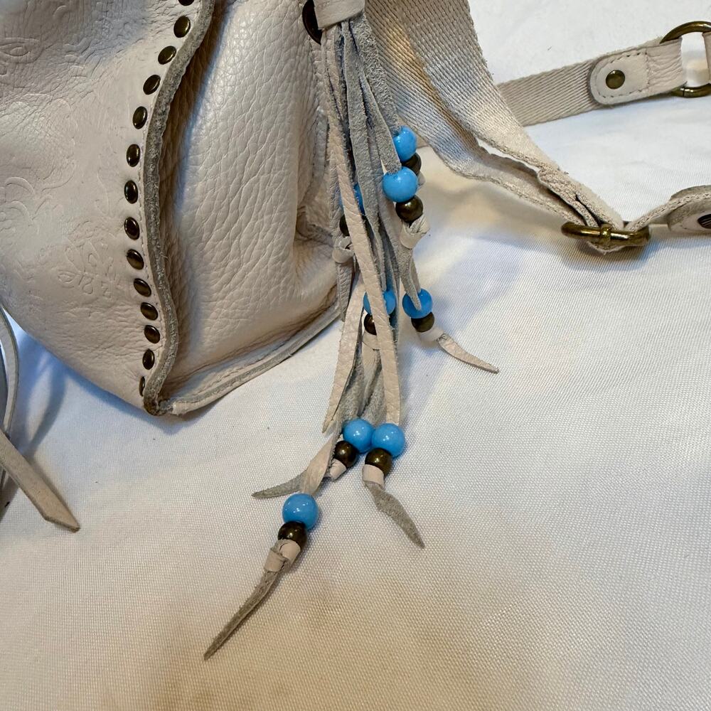 The Sak Silverlake Off White Leather Embossed Floral Foldover Crossbody Purse - Picture 4 of 11